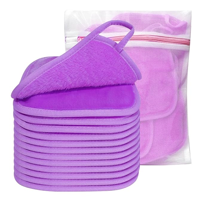 KODAMO Makeup Remover Cloth, Reusable Makeup Remover Pads Washable Travel Bag, Microfiber Makeup Removal Face Wash Cloths with Just Water, 12 Pack/Violet