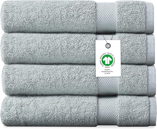 Delara Organic Cotton Luxuriously Plush Bath Sheet Pack of 4 | GOTS & OEKO-TEX Certified | Premium Hotel Quality Towels | Feather Touch Technology|650 GSM Long Staple|Soft, Quick Dry & Ultra-Absorbent