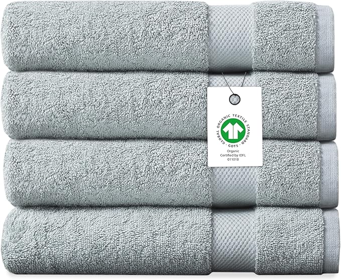 Delara Organic Cotton Luxuriously Plush Bath Towel Pack of 4 | GOTS & OEKO-TEX Certified | Premium Hotel Quality Towels | Feather Touch Technology|650 GSM Long Staple|Soft, Quick Dry & Ultra-Absorbent