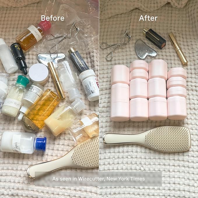 Cadence Travel Containers - Daily Routine Capsule Set - Magnetic Containers with Lids,4 Flex Mediums (1.32oz) & 3 Flex Smalls (0.56oz) - Shampoo, Conditioner, Body Wash, Pills, & More - Petal