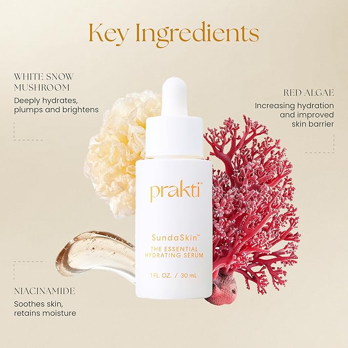 Prakti SundaSkin Essential Hydrating Serum, Firms, Smooths & Evens Skin Tone with Niacinamide & Hyaluronic Acid, 1 fl oz
