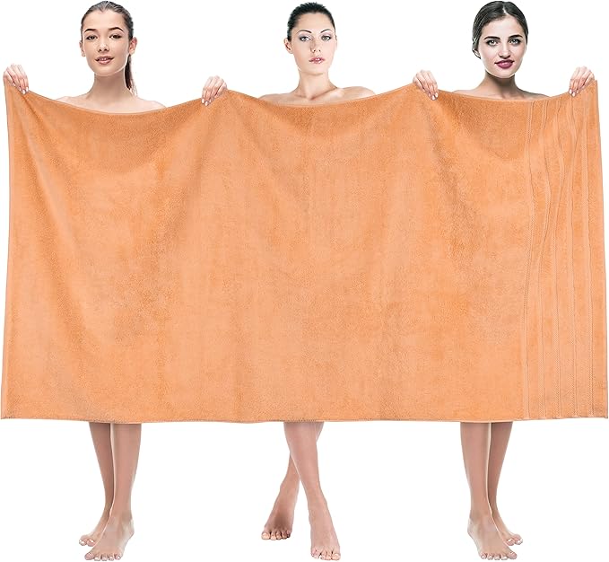 American Soft Linen 35x70 Jumbo Large Bath Towels, 600 GSM 100% Cotton Turkish Bath Sheet, Oversized Luxury Bath Towels for Bathroom Beach and Pool, Malibu Peach