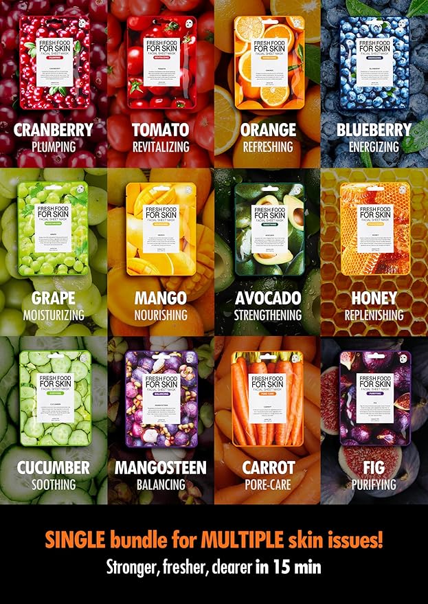 FARMSKIN Organic Face Mask, 12 pcs - Hydrating, Moisturizing, Brightening, Soothing, Cruelty-Free