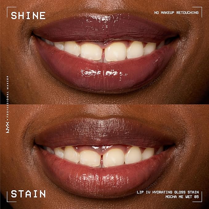 NYX PROFESSIONAL MAKEUP Lip IV Hydrating Glossy Lip Stain with 12HR Hydration - Mocha Me Wet (Brown)