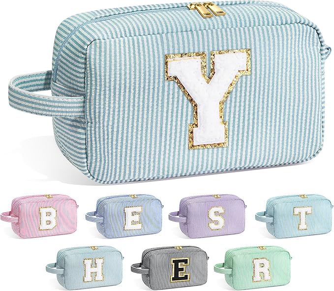 YOOLIFE Monogram Initial Makeup Bag - Toiletry Pouch for Mom, Bridesmaid, Best Friend, Sister, Teacher; Personalized Gift for Women