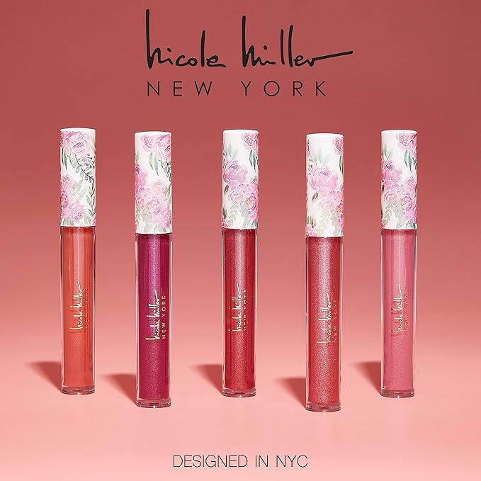 Nicole Miller Lip Gloss Collection Shimmery Glosses for Women and Girls Long Lasting Color Set with Rich Varied Colors, Flowery Pink, 10 Count (Pack of 1)