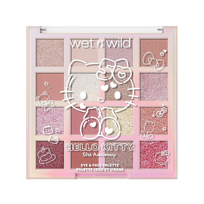 wet n wild Hello Kitty Eye & Face Palette, 2 Bold Richly Pigmented Palettes, Multi-Functional Buildable and Blendable Formula, Cruelty-Free & Vegan - Be Kind
