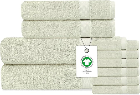 Delara Organic Cotton Luxuriously Plush Bath Towel 10 Piece Set|GOTS & Oeko-TEX Certified|Premium Hotel Quality Towels|Feather Touch Technology|650 GSM Long Staple|Soft, Quick Dry & Ultra-Absorbent