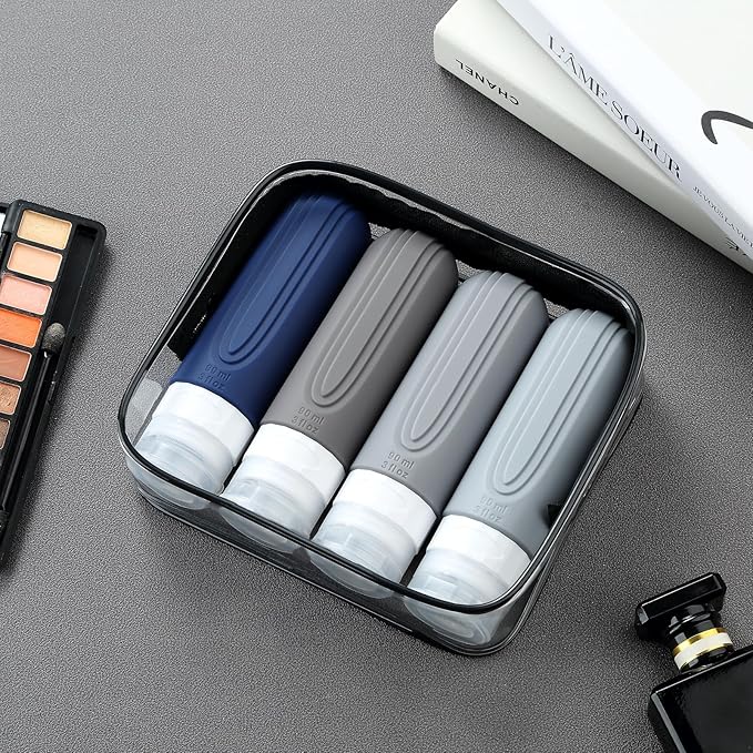 Travel Bottles for Toiletries, Tsa Approved 3oz Travel Size Containers BPA Free Leak Proof Refillable Liquid Silicone Squeezable Travel Accessories for Shampoo Conditioner Lotion (4 Pack)…