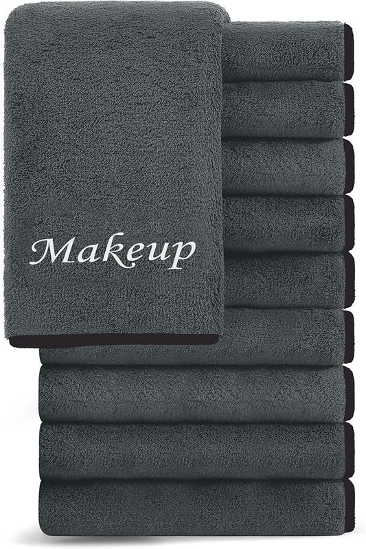 Cosy Family 10 Pack Makeup Remover Wash Cloths - Soft Microfiber Fingertip Facial Cleansing Cloths for Hand and Make Up, 12 x 12 in, Black Grey
