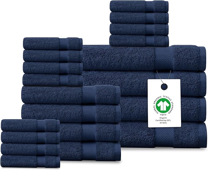 Delara Organic Cotton Luxuriously Plush Bath Towel 20 Piece Set|GOTS & Oeko-TEX Certified|Premium Hotel Quality Towels|Feather Touch Technology|650 GSM Long Staple|Soft, Quick Dry & Ultra-Absorbent