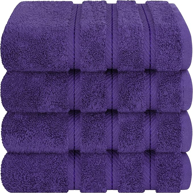 American Soft Linen Luxury Hand Towels for Bathroom, 600 GSM 100% Cotton Turkish 4 Piece Hand Towel Set, 600 GSM Hand Face Towels for Kitchen, Purple Hand Towels