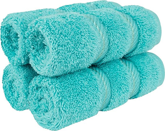 American Soft Linen Luxury Washcloths for Bathroom, 600 GSM 100% Cotton 4 Piece Turkish Wash Cloth Set, 13x13 in Soft Rags for Body and Face, Turquoise Blue Washcloths