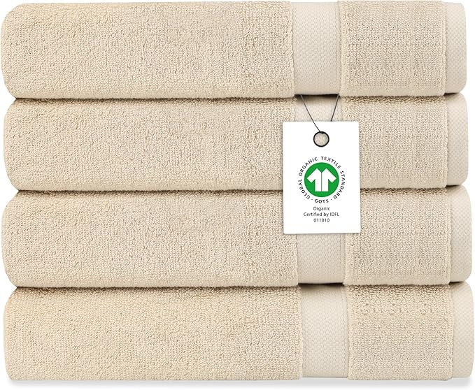 Delara Organic Cotton Luxuriously Plush Bath Sheet Pack of 4 | GOTS & OEKO-TEX Certified | Premium Hotel Quality Towels | Feather Touch Technology|650 GSM Long Staple|Soft, Quick Dry & Ultra-Absorbent