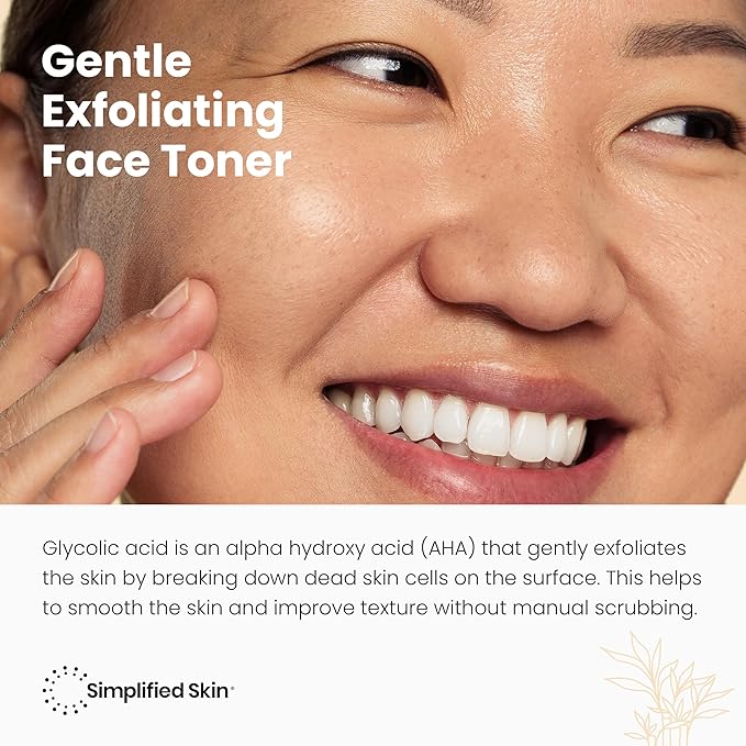 Glycolic Acid Toner for Face - 8% Facial Toning Solution - Hydrating, Anti-Aging, Exfoliates Skin with AHA, Aloe Vera, & Rosemary Extract for Women & Men - 8 Fl Oz