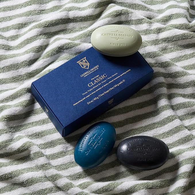 Caswell-Massey Men’s Bar Soap Gift Set – Newport, Oaire & Greenbriar – Moisturizing Triple-Milled Body Wash Bars for All Skin Types, Plant-Based & Essential Oils Formula, Made in USA, 3 x 5.8 oz