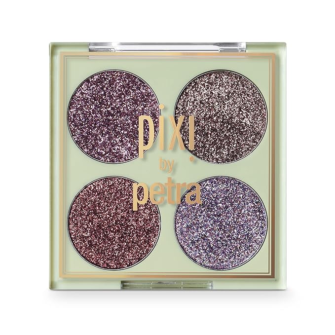Pixi Beauty Glitter-y Eye Quad - RoseBronze | Four Pressed Glitter Eyeshadow Shades | Castor Oil & Vitamin E Infused Eye Makeup