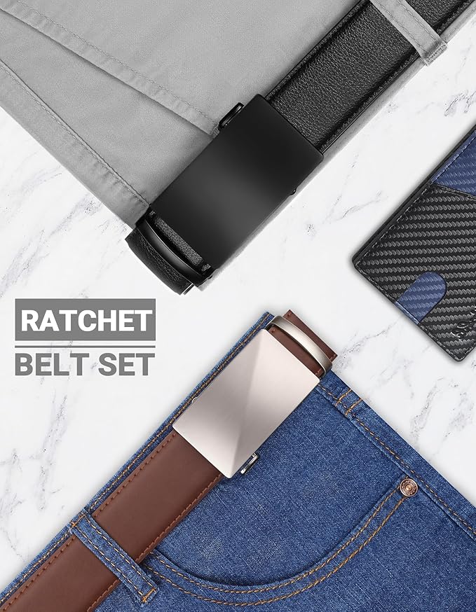 Zitahli Ratchet Belt for Men - 2 Packs Leather Mens belt For Gift Men Dress and Casual,Trim to Fit