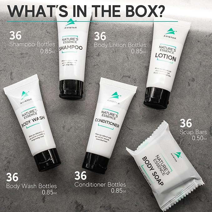 180 Piece Hotel Soap & Bulk Toiletries - Travel Essentials for Hosts & Guests - Hotel Shampoo & Conditioner Supplies for Guests, Hotel Toiletries Bulk Set, Mini Bulk Travel Size Toiletries