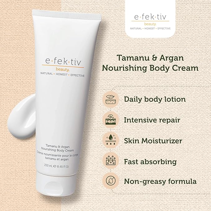 Tamanu and Argan Nourishing Body Cream - Deep Hydrating Moisturizer - Rejuvenates Dry and Dehydrated Skin - Vegan - Sulfate-free - Unisex - 8.45 oz