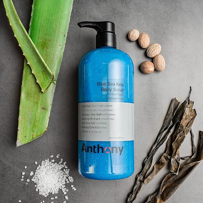 Anthony Invigorating Rush Hair and Body Wash, 32 Fl Oz Blue Sea Kelp Body Scrub, 32 Fl Oz