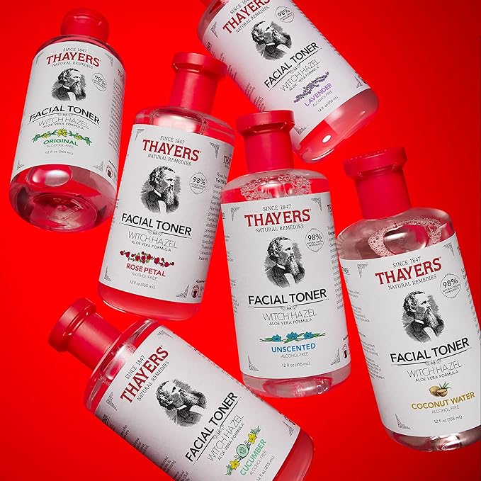 THAYERS Alcohol-Free, Hydrating Rose Petal Witch Hazel Facial Toner with Aloe Vera Formula, Vegan, Dermatologist Tested and Recommended, 12 Oz (Pack of 2)