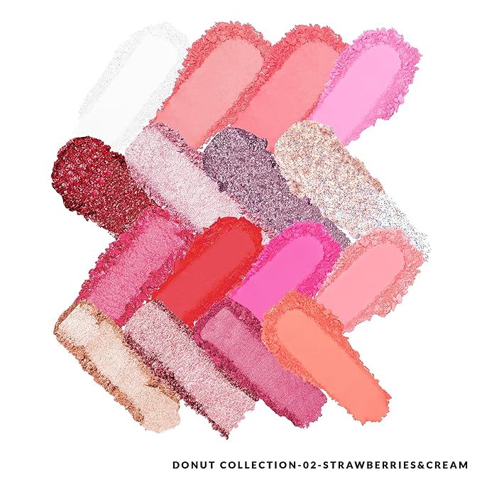 Kimchi Chic Donut Collection Eyeshadow Palette - 16 Matte, Pigment, & Glitter Shadows, Versatile for Day to Night Looks, Cruelty Free, Strawberries & Cream