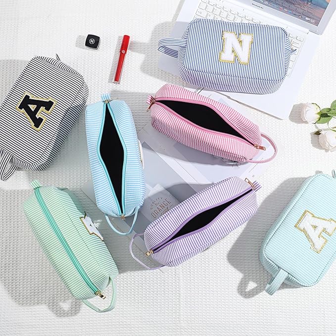 YOOLIFE Monogram Initial Makeup Bag - Toiletry Pouch for Mom, Bridesmaid, Best Friend, Sister, Teacher; Personalized Gift for Women