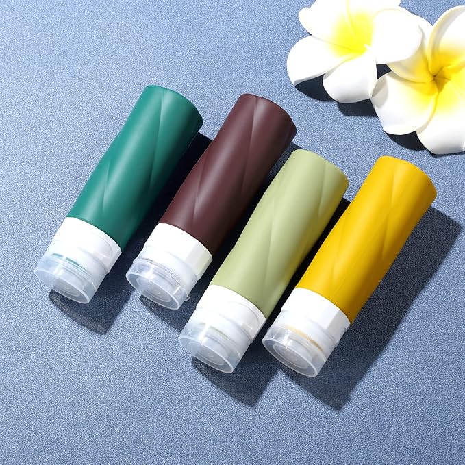Gemice Travel Bottles for Toiletries, 3oz Tsa Approved Travel Size Containers BPA Free Leak Proof Travel Tubes Refillable Liquid Travel Accessories with Clear Toiletry Bag (4 Pack)
