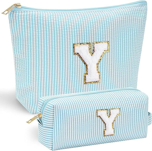 YOOLIFE Travel Makeup Bag - Cute Makeup Pouch Set with Monogram & Brush Bag for Women's Gifts