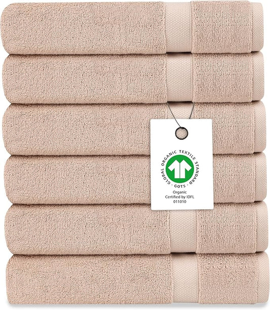 Delara Organic Cotton Luxuriously Plush Washcloths Pack of 6 | GOTS & Oeko-TEX Certified | Premium Quality Face Towels | Feather Touch Technology|650 GSM Long Staple|Soft, Quick Dry & Ultra-Absorbent