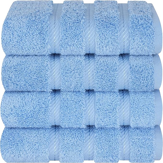 American Soft Linen Luxury Hand Towels for Bathroom, 600 GSM 100% Cotton Turkish 4 Piece Hand Towel Set, 600 GSM Hand Face Towels for Kitchen, Sky Blue Hand Towels