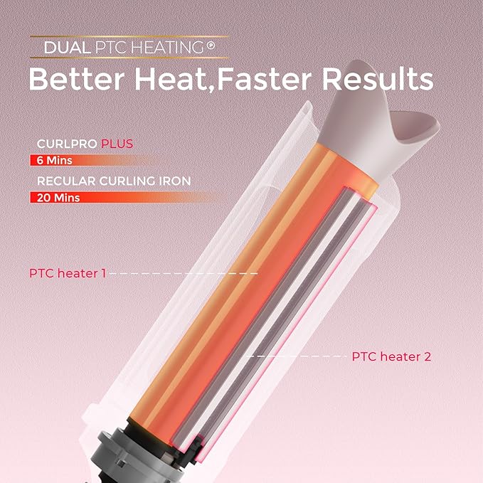 Upgraded Automatic Rotating Curling Iron - TYMO CurlPro Plus Long Barrel Curling Wand for Long Hair, Ceramic Hair Curler for Women, Anti-Scald, Tangle-Free, 600M Ionic, Dual Voltage,Gold Blush, 1 Inch