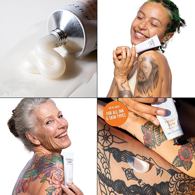Stories & Ink Tattoo Care | VIBRANCY SERUM for healed skin - Overnight Treatment for Faded Tattoos to Brighten Pigments & Enhance Ink Intensity, 60 mL / 2 Fl Oz