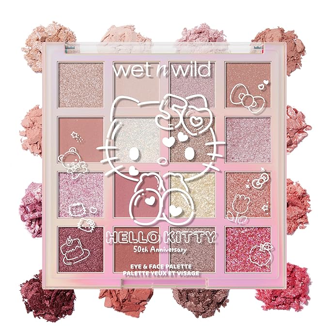 wet n wild Hello Kitty Eye & Face Palette, 2 Bold Richly Pigmented Palettes, Multi-Functional Buildable and Blendable Formula, Cruelty-Free & Vegan - Be Kind