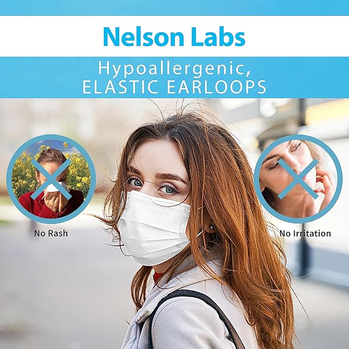 SkyPro 50PCS Medical Grade Procedure Masks, Adult 3 Ply Disposable Hypoallergenic White Face Masks with Elastic Ear Loop Filter Efficiency Greater than 99% Breathable for Hospital