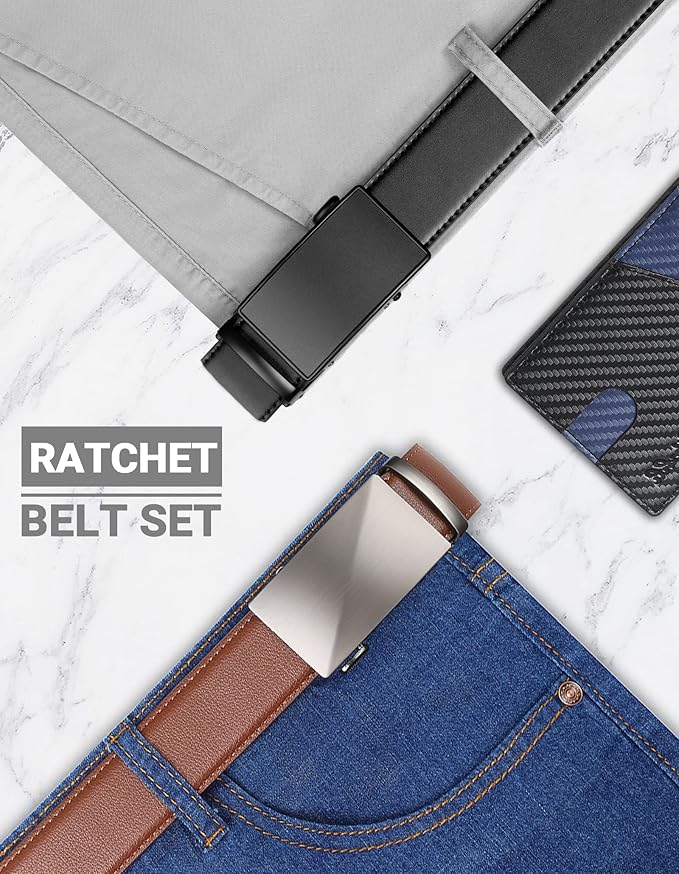 Zitahli Ratchet Belt for Men - 2 Packs Leather Mens belt For Gift Men Dress and Casual,Trim to Fit