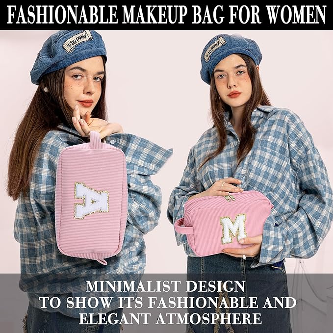 YOOLIFE Initial Travel Makeup Bag Cosmetic Bag - Teen Girl Gifts Trendy Stuff Friend Birthday Gifts for Women Teen Girl Kids
