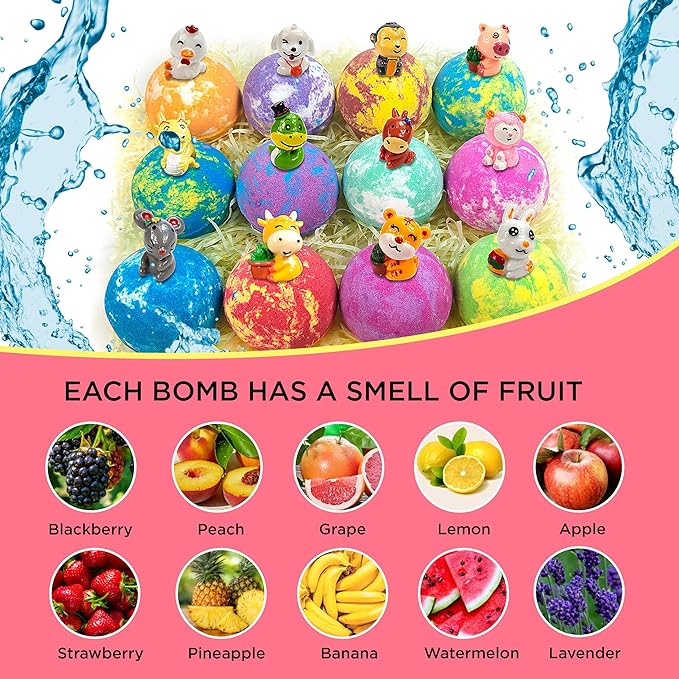 Levitural Bath Bombs – Fun & Educational Bath Time Gift Set – Fizzing Bath Bombs with Animal Toys & Figures – Safe and Exciting Gift in Multiple Package Options (Set of 12)