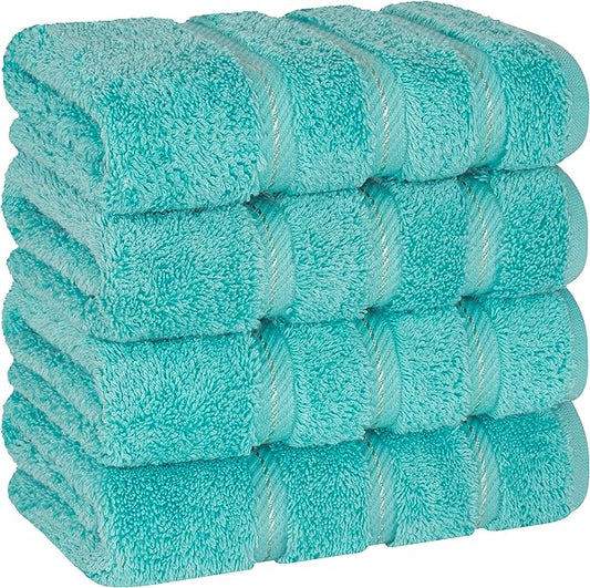American Soft Linen Luxury Hand Towels for Bathroom, 600 GSM 100% Cotton Turkish 4 Piece Hand Towel Set, 600 GSM Hand Face Towels for Kitchen, Turquoise Blue Hand Towels