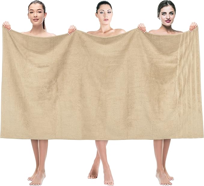 American Soft Linen 35x70 Jumbo Large Bath Towels, 600 GSM 100% Cotton Turkish Bath Sheet, Oversized Luxury Bath Towels for Bathroom Beach and Pool, Beige
