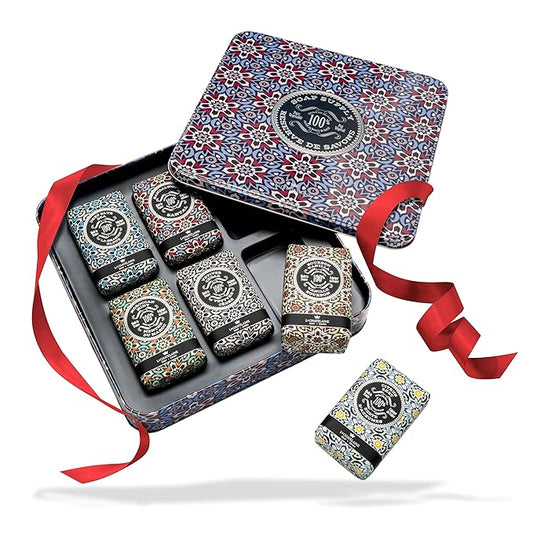 La Chatelaine Soap Supply Tin Gift Set |Unisex, Men, Women| Plant-based shea butter bar soaps | Made in France | Natural and Organic | Large soap bars | Set of 6, 8.8 oz./250g bars - Red Mosaic