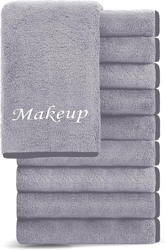Cosy Family 10 Pack Makeup Remover Wash Cloths - Soft Microfiber Fingertip Facial Cleansing Cloths for Hand and Make Up, 12 x 12 in, Grey