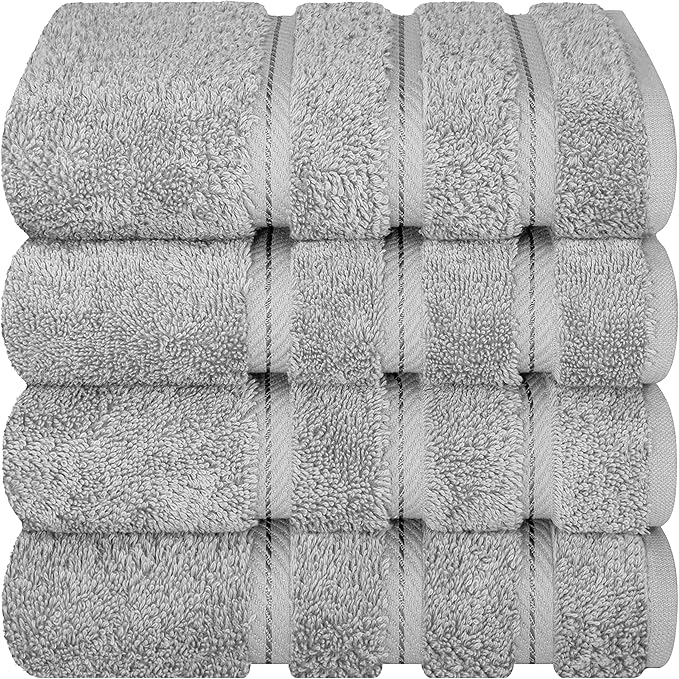 American Soft Linen Luxury Hand Towels for Bathroom, 600 GSM 100% Cotton Turkish 4 Piece Hand Towel Set, 600 GSM Hand Face Towels for Kitchen, Light Grey Hand Towels
