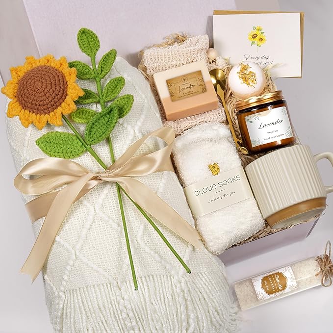 Birthday Gifts for Women, Get Well Soon Self Care Package Box, Sending Sunshine Sunflower Box, Best Friend Birthday Gifts, Thinking of You Sympathy Basket for Mom Her Sister Wife