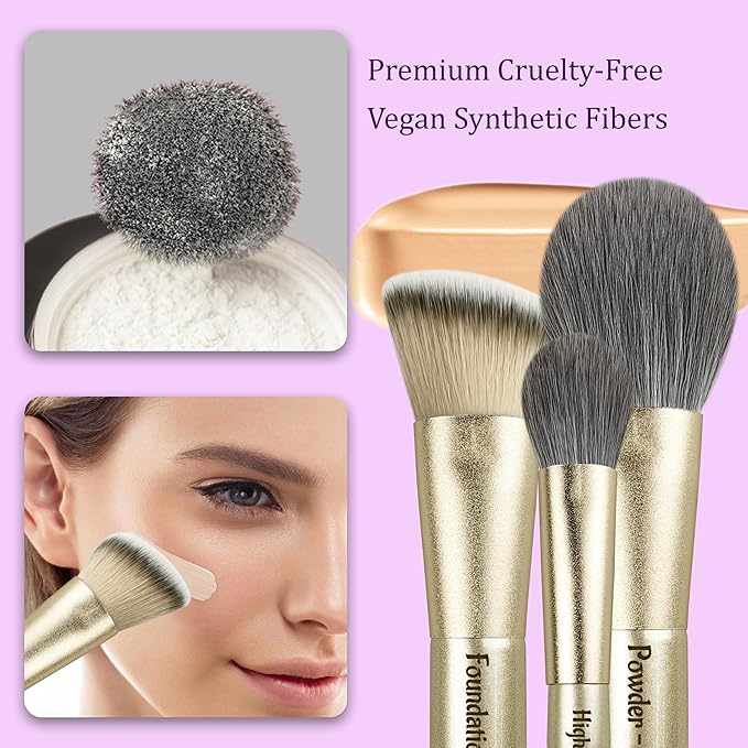 Jilier Travel Makeup Brush Set, 14 pcs Mini Makeup Brushes for Foundation, Powder, Eyeshadow, Highlight, Contour, Blush & Concealer, Small Makeup Brush Set Purse Size with Case