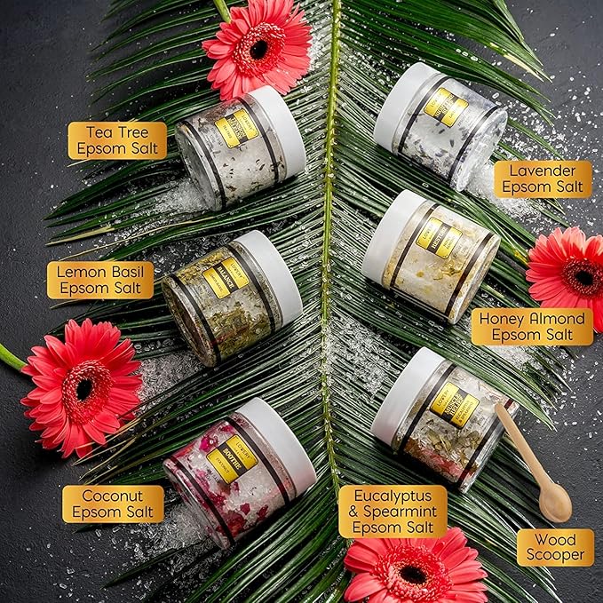 Gifts for Women Who Have Everything, Epsom Bath Salts Gift Basket Set, Relaxing Self Care Salt W/Essential Oil, Christmas Gifts for Mom, Lavender, Eucalyptus, Lemon, Coconut, Tea Tree, Honey Almond