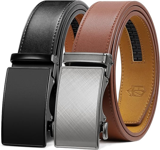 Zitahli Ratchet Belt for Men - 2 Packs Leather Mens belt For Gift Men Dress and Casual,Trim to Fit