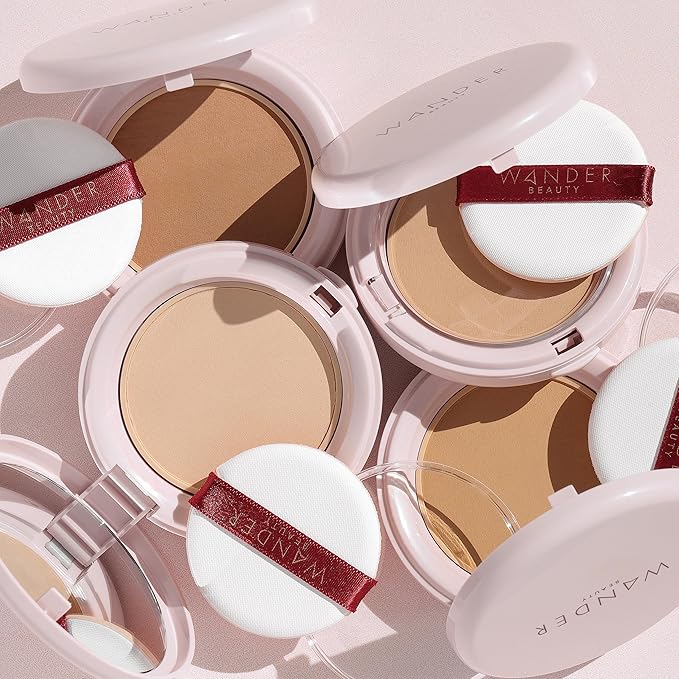 Wander Beauty Wanderlust Powder Foundation - Golden Medium - Blur & Even Skin Tone - Perfect & Hydrate With Hyaluronic Acid, Aloe, Honeysuckle, & Vitamin E - Lightweight, Buildable Coverage - 0.31 oz