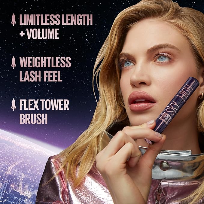 Maybelline Lash Sensational Sky High Washable Mascara, Volumizing, Lengthening, Defining, Curling, Multiplying, Buildable Mascara Make Up Formula, Green Altitude, 1 Count